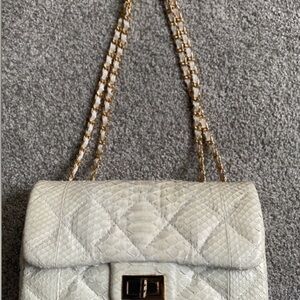 Genuine python quilted 2.55 ivory chain handbag
